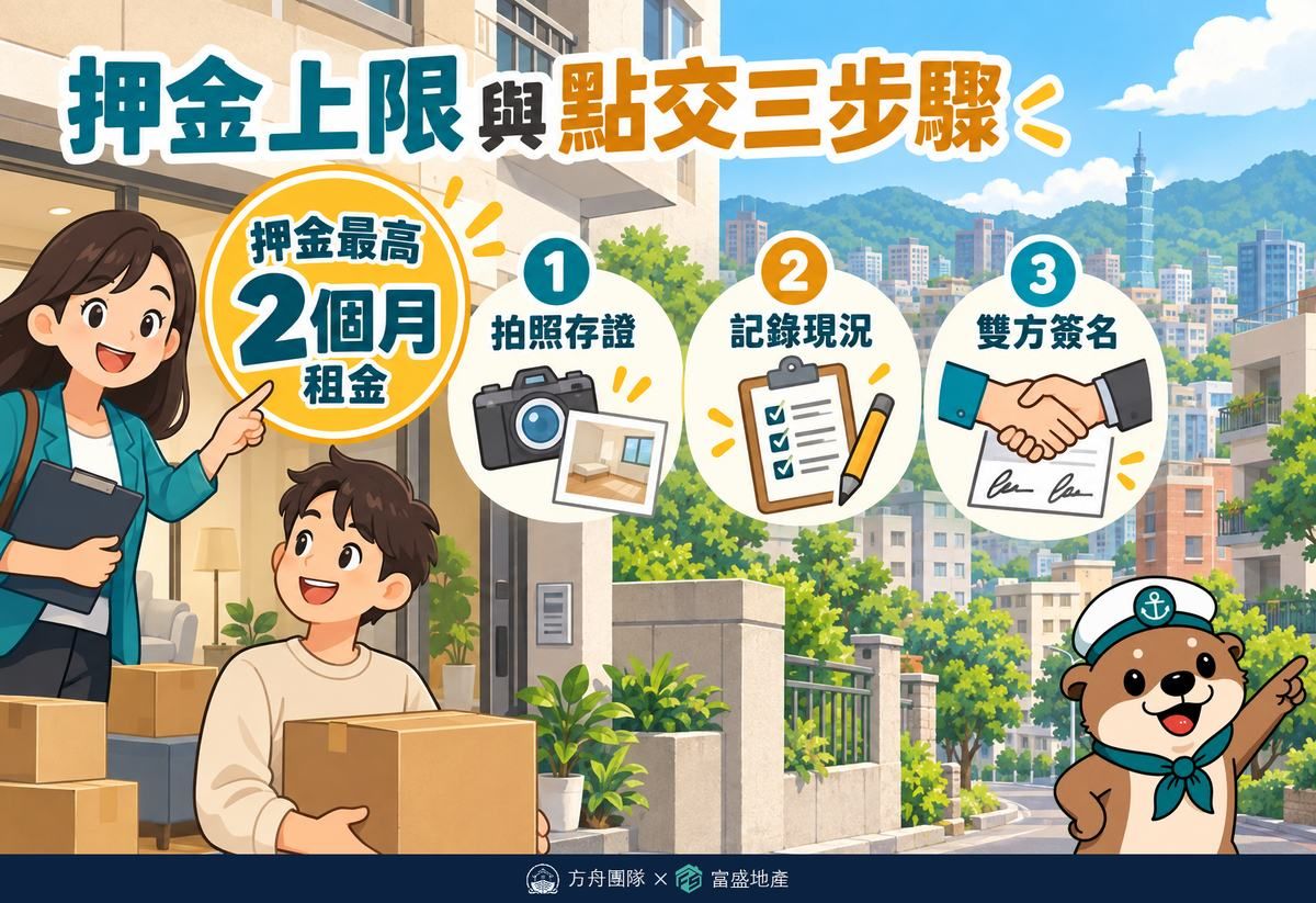 押金上限2個月租金與點交三步驟：拍照存證、記錄現況、雙方簽名