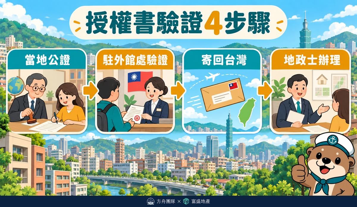 授權書驗證4步驟：當地公證、駐外館處驗證、寄回台灣、地政士辦理
