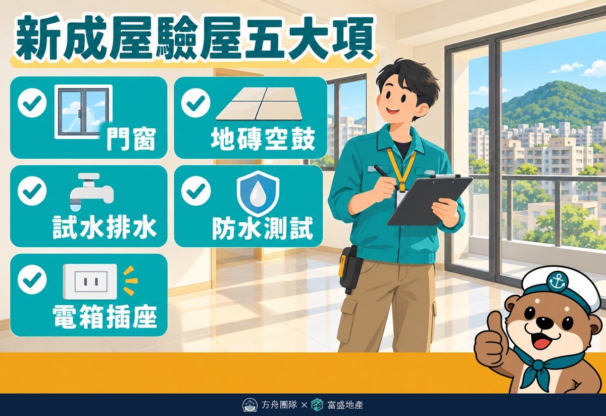 新成屋驗屋五大項：門窗、地磚空鼓、試水排水、防水測試、電箱插座