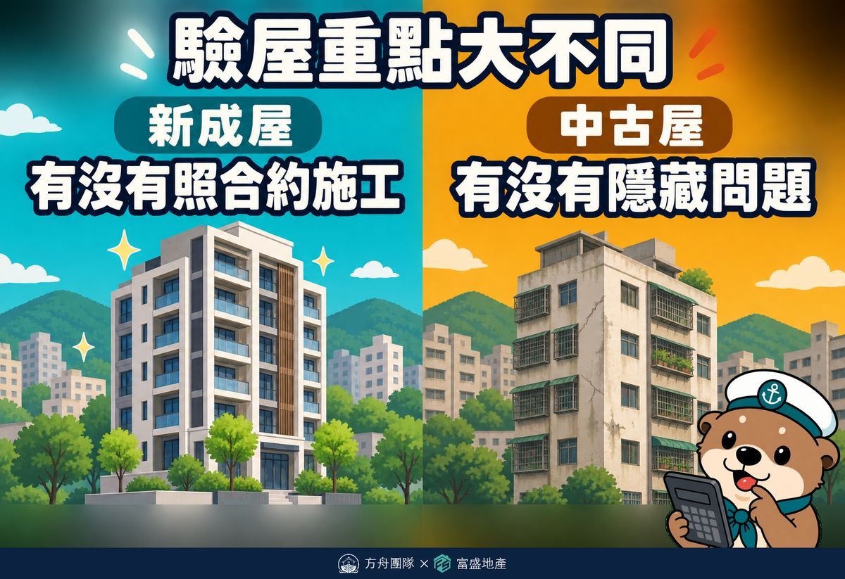 驗屋重點大不同：新成屋驗有沒有照合約施工，中古屋驗有沒有隱藏問題