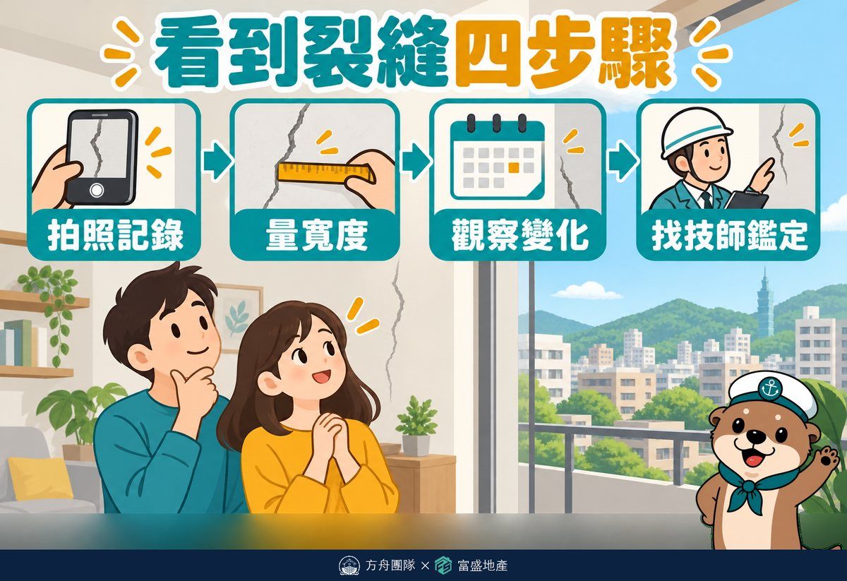 看到裂縫四步驟：拍照記錄、量寬度、觀察變化、找技師鑑定