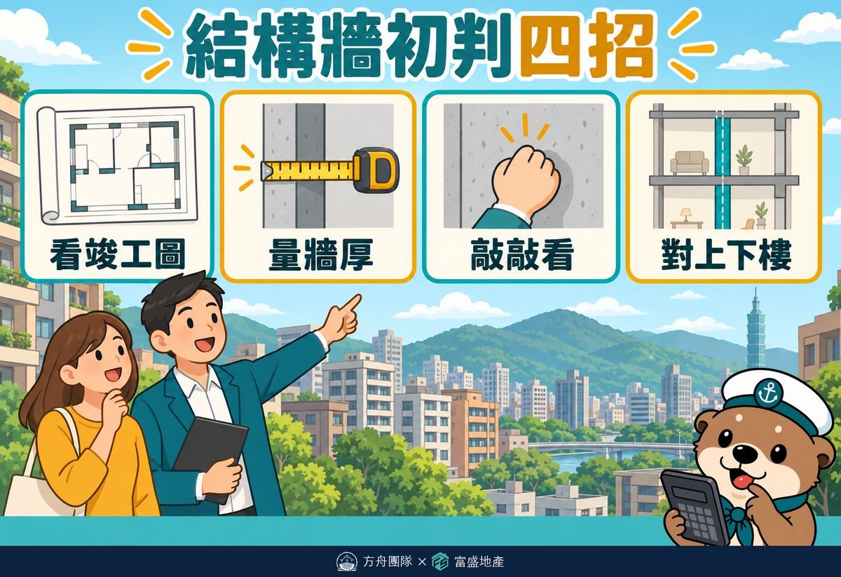結構牆初判四招：看竣工圖、量牆厚、敲敲看、對上下樓