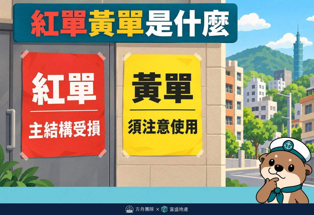 紅單黃單是什麼：紅單代表主結構受損，黃單代表須注意使用，修復補強後可解除