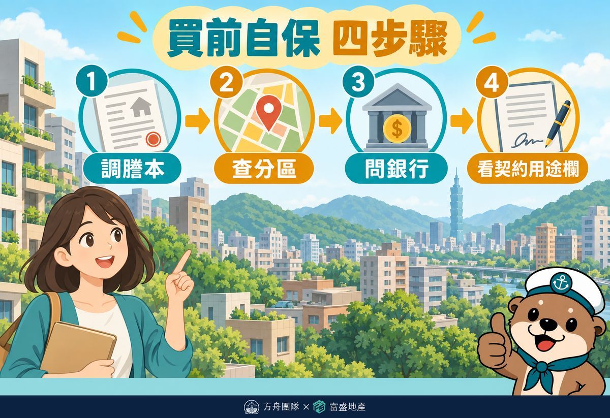 買前自保四步驟：調謄本、查分區、問銀行、看契約用途欄
