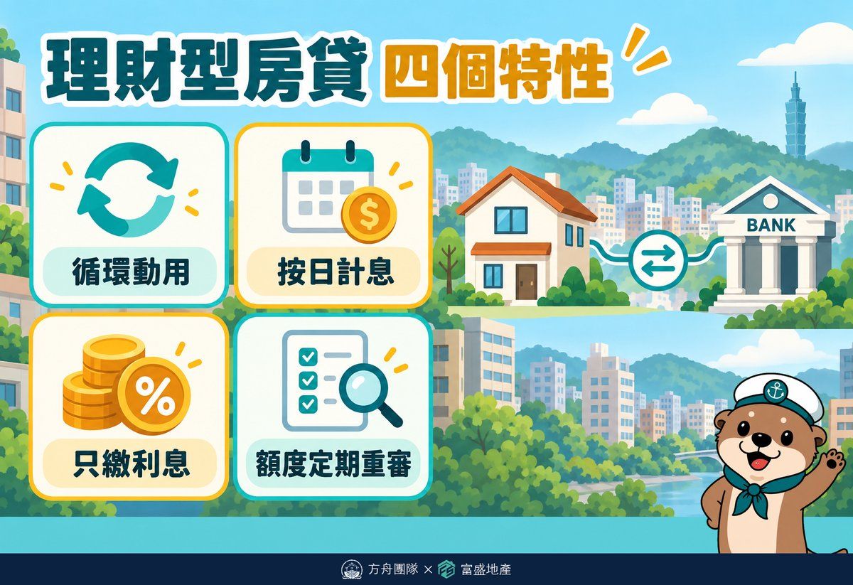 理財型房貸四個特性：循環動用、按日計息、只繳利息、額度定期重審