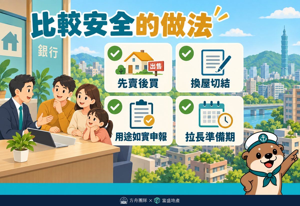 比較安全的做法：先賣後買、換屋切結、用途如實申報、拉長準備期