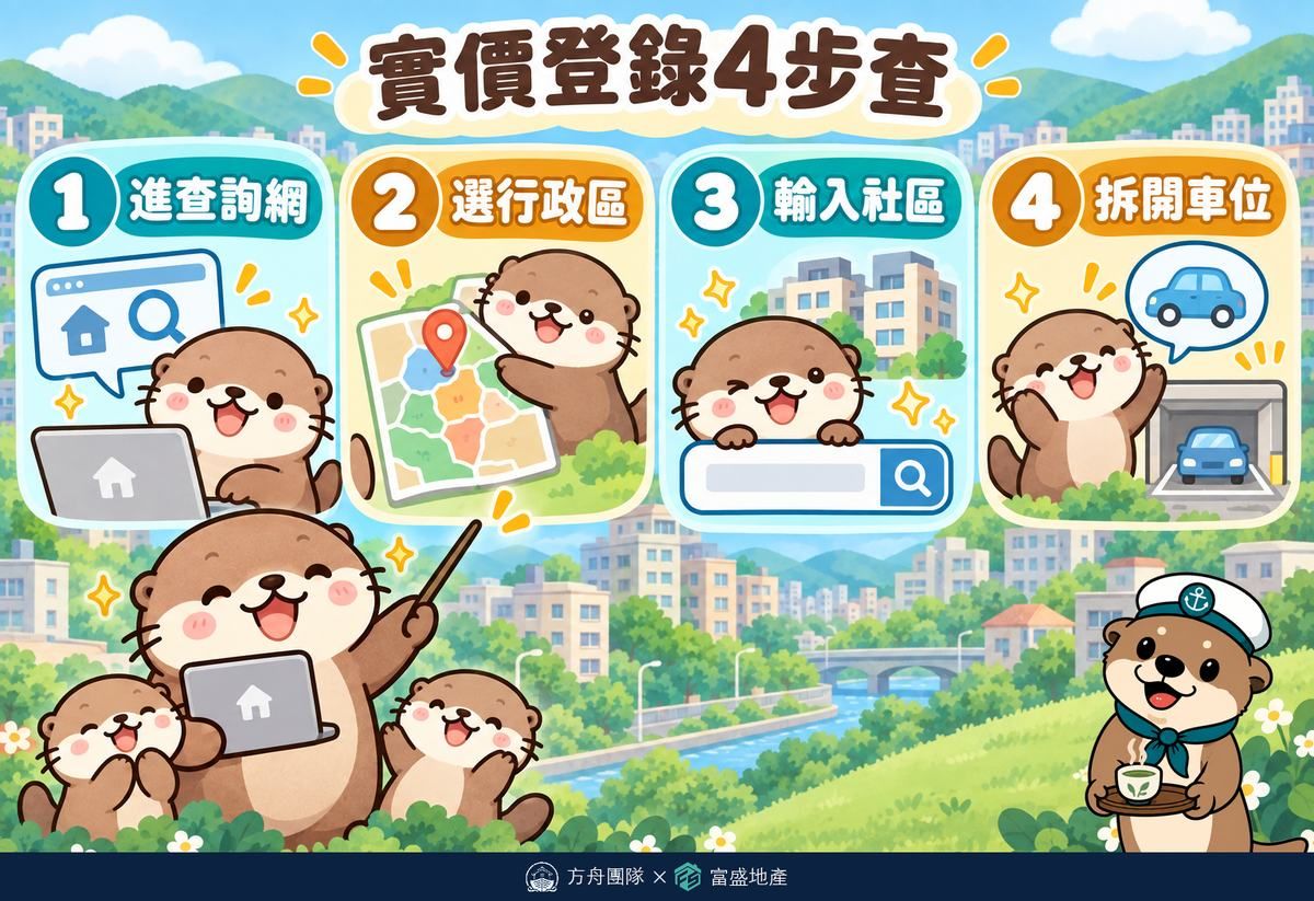 實價登錄4步查：進查詢網、選行政區、輸入社區、拆開車位