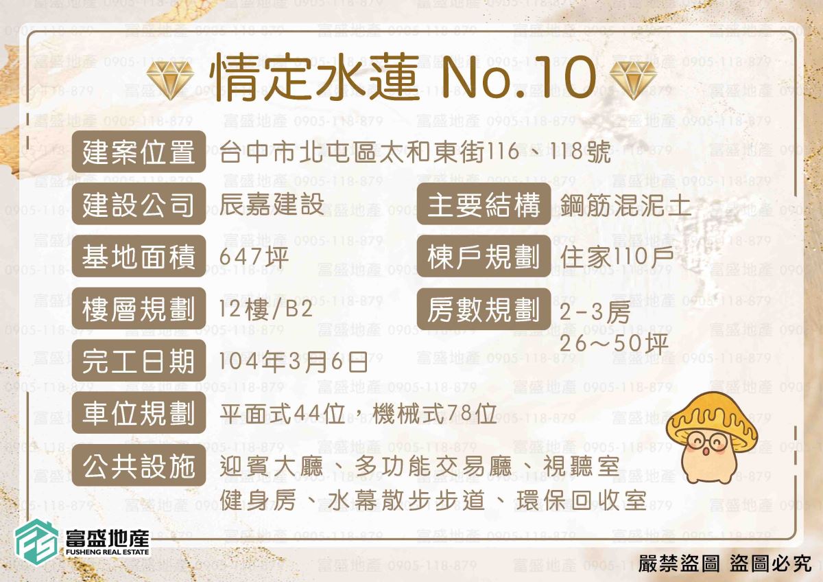 情定水蓮No10 建案基本資料 圖卡｜北屯建案 廍子重劃區 太和東街116、118號