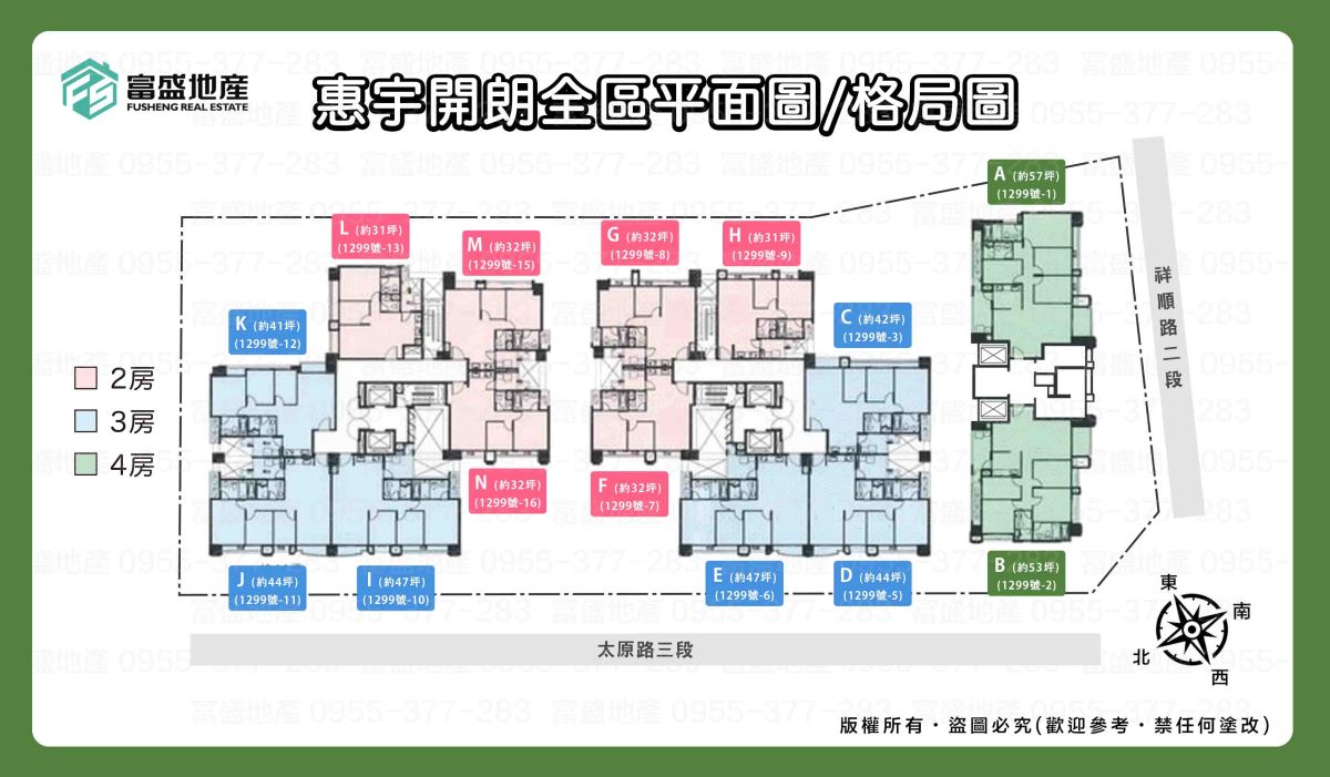 惠宇開朗 全區平面圖 格局 房型分布｜北屯建案 惠宇系列