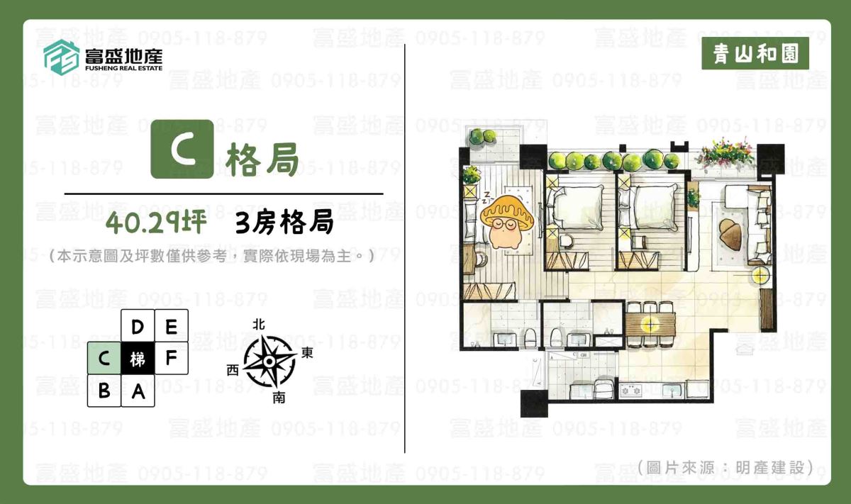 青山和園 C 戶格局圖（三房產品）