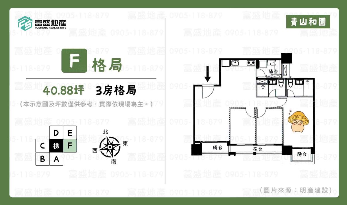 青山和園 F 戶格局圖（三房產品）