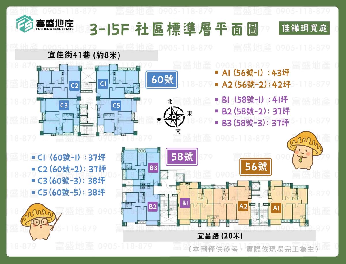 佳鏵玥寬庭 標準層平面圖/棟別示意