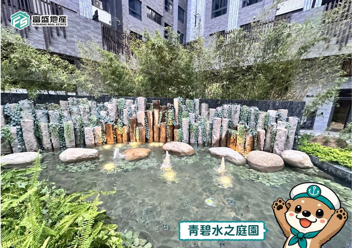 御閑之森 社區公設圖｜挑高門廳 青碧水之庭園