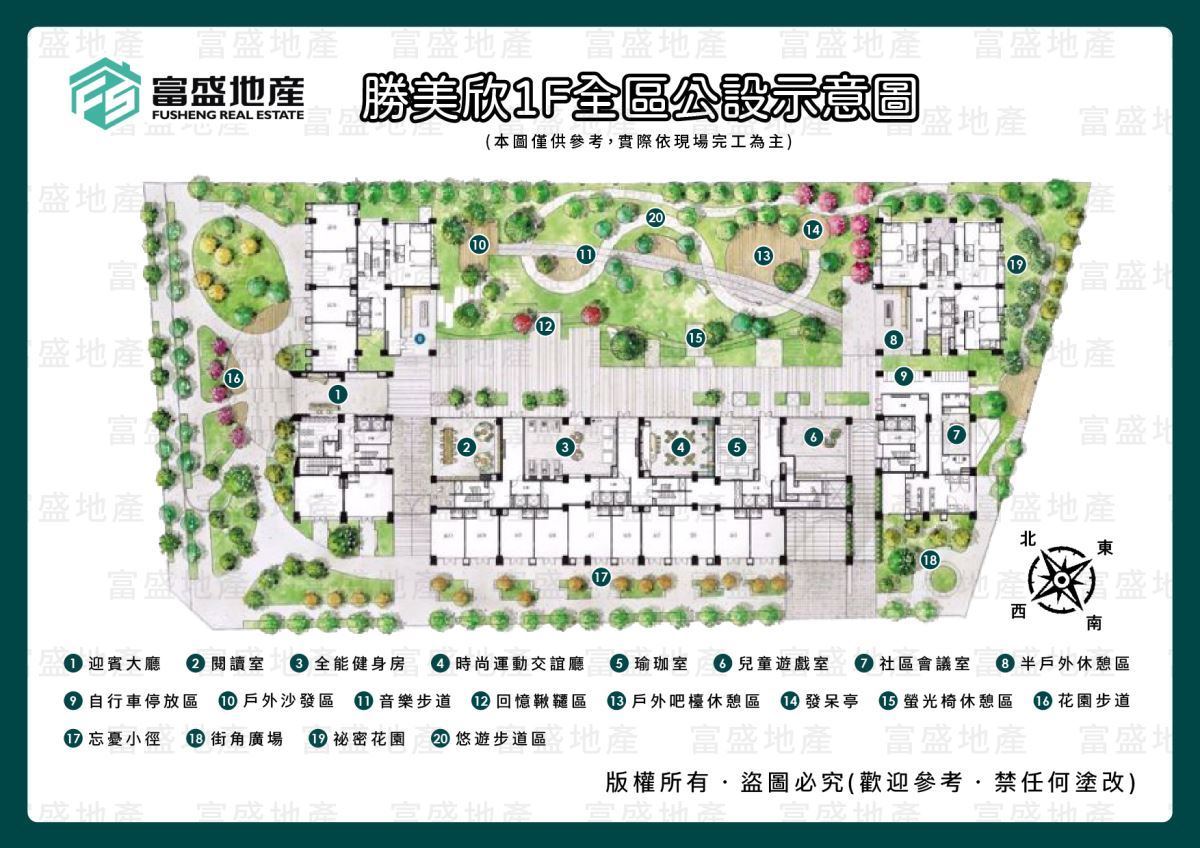勝美欣 1F 全區公設示意圖｜迎賓大廳健身房兒童遊戲室