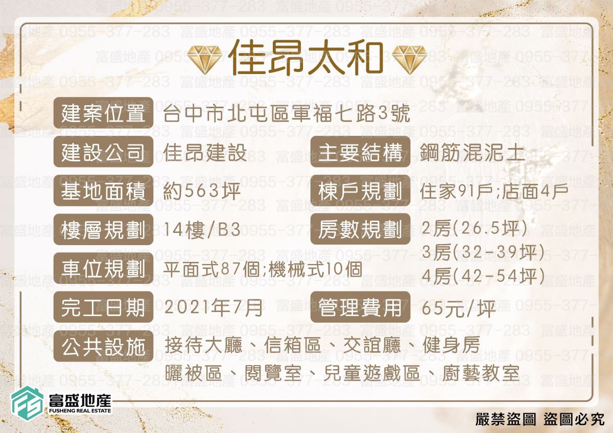 佳昂太和NO1 建案基本資料圖卡｜北屯建案 廍子重劃區 軍福七路