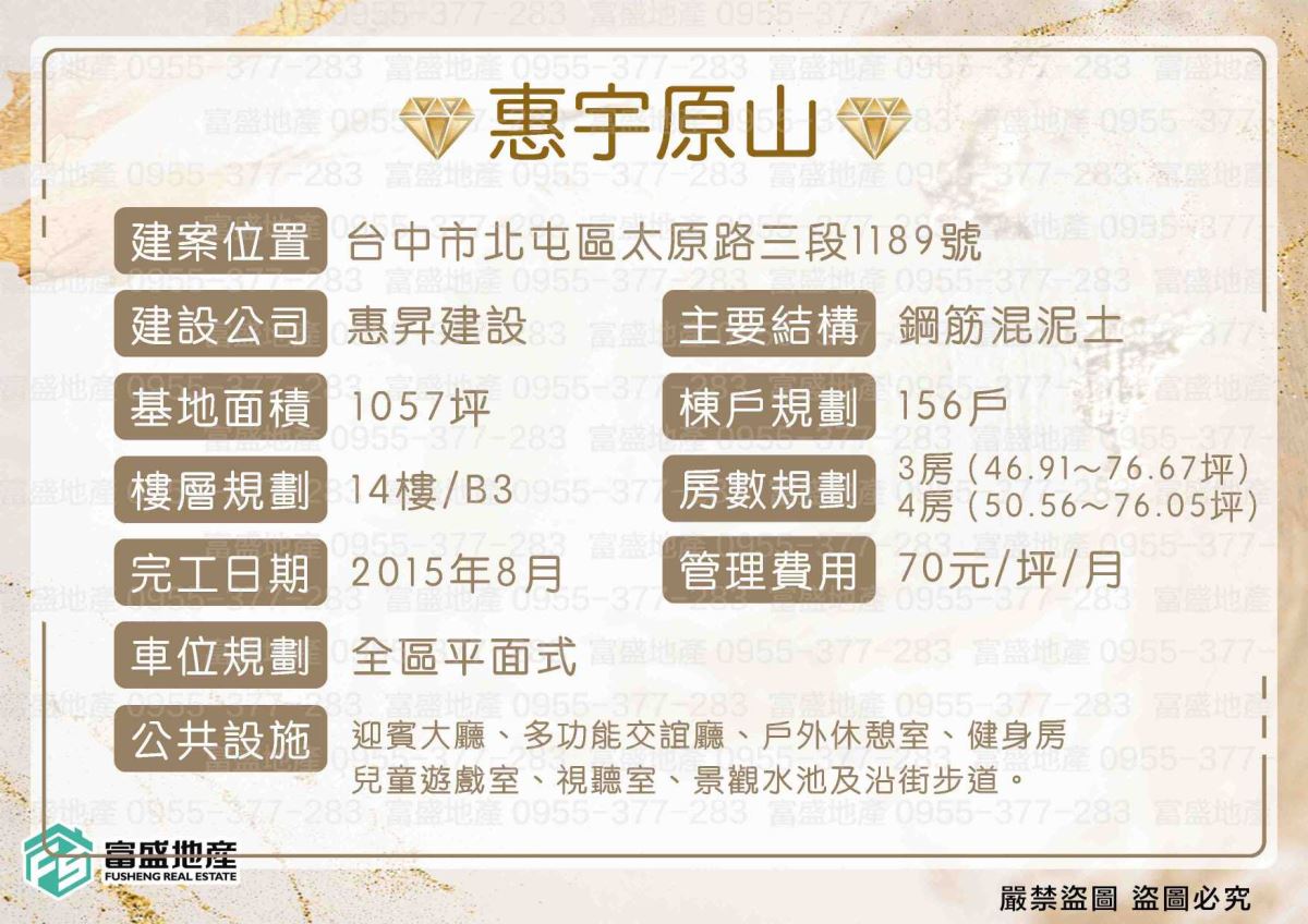 惠宇原山 建案基本資料 圖卡｜北屯景觀宅 46-76坪3-4房
