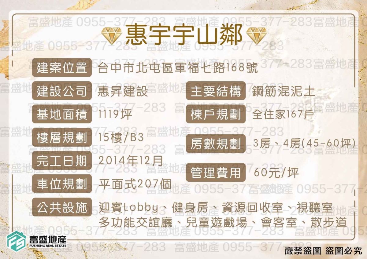 惠宇宇山鄰 建案基本資料 圖卡（基地面積1119坪定稿版）｜北屯建案 惠宇建設