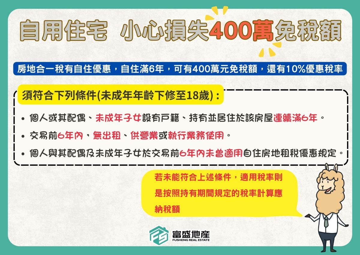 自用住宅，400萬，免稅額，自住，優惠